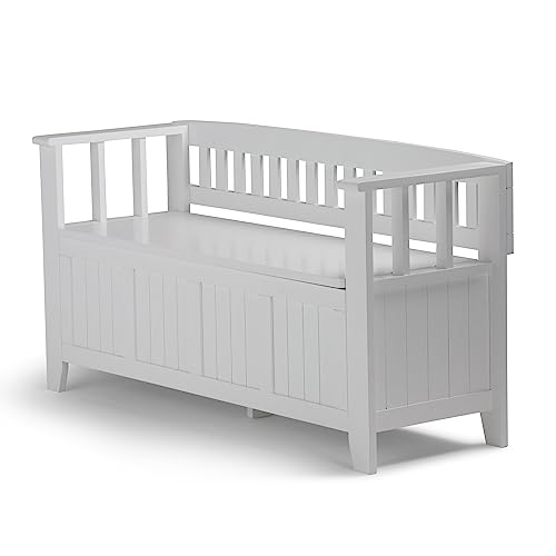 SIMPLIHOME Acadian Entryway Storage Bench - 48 inch Wide Solid Wood Hallway Seat in White, Transitional Bench for Entryway or Living Room with Lift-Up Lid and Spacious Storage SIMPLIHOME
