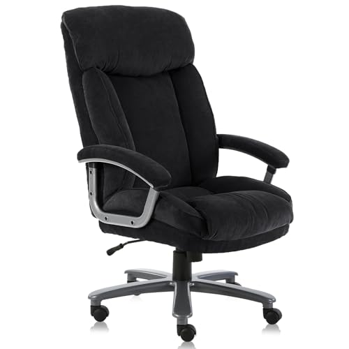 CLATINA Ergonomic Big and Tall Executive Office Chair with Upholstered Swivel 800lbs High Capacity Adjustable Height Thick Padding Headrest and Armrest for Home Office Black CLATINA