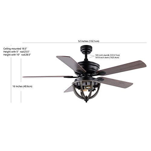 JONATHAN Y JYL9613A Jasper Farmhouse Industrial Iron Dome Shade LED Ceiling Fan with Remote, for Bedroom, Living Room, Dining Room 52" 2 Light, Black JONATHAN Y