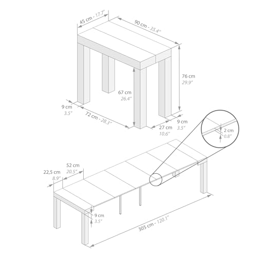 Mobili Fiver, First, Extendable Console Table 17.7(120) x35.4 in, Concrete Effect, Grey, for 4-14 People, Space-Saving Dining Table, Italian Furniture Mobili Fiver