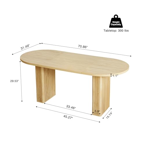 70.8 Inch Kitchen Dining Table for 4-6 People, Oval Kitchen Table with Wood Strip Base, Modern Farmhouse Large Round Dining Room Tables for Living Room (Natural) weselon