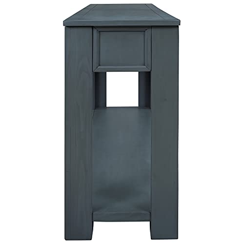 Knocbel Console Table with 4 Storage Drawers Bottom Shelf, Rustic Distressed Sofa Table for Entryway Hallway, Assembly Required, 63" W x 14" D x 30" H, Navy Knocbel