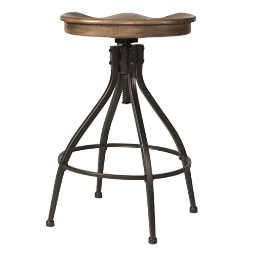 Hillsdale Worland Backless Metal Adjustable Height Stool with Wood Saddle Seat, Brown Hillsdale
