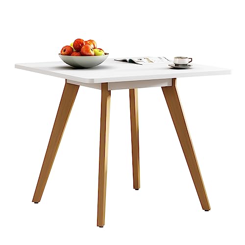 Comfy to go 27.6" Square Dining Table for 2-4 Person - Small Kitchen Table with Soild Wood Legs Mid Century Modern Table for Dinning Room, Kitchen,Small Speace (White) Comfy to go