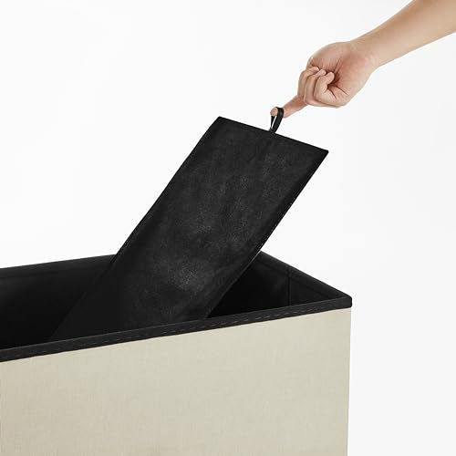 SONGMICS Mazie Collection - 30 Inches Folding Storage Ottoman Bench, Ottoman Foot Rest, End of Bed Bench, Storage Chest, Load 660 lb, for Living Room, Bedroom, Entryway, Cream White ULSF47BE SONGMICS