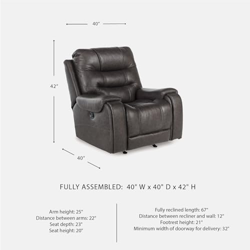 Signature Design by Ashley Trumble Modern Faux Leather Manual Rocker Recliner with Track Arms, Gray Signature Design by Ashley