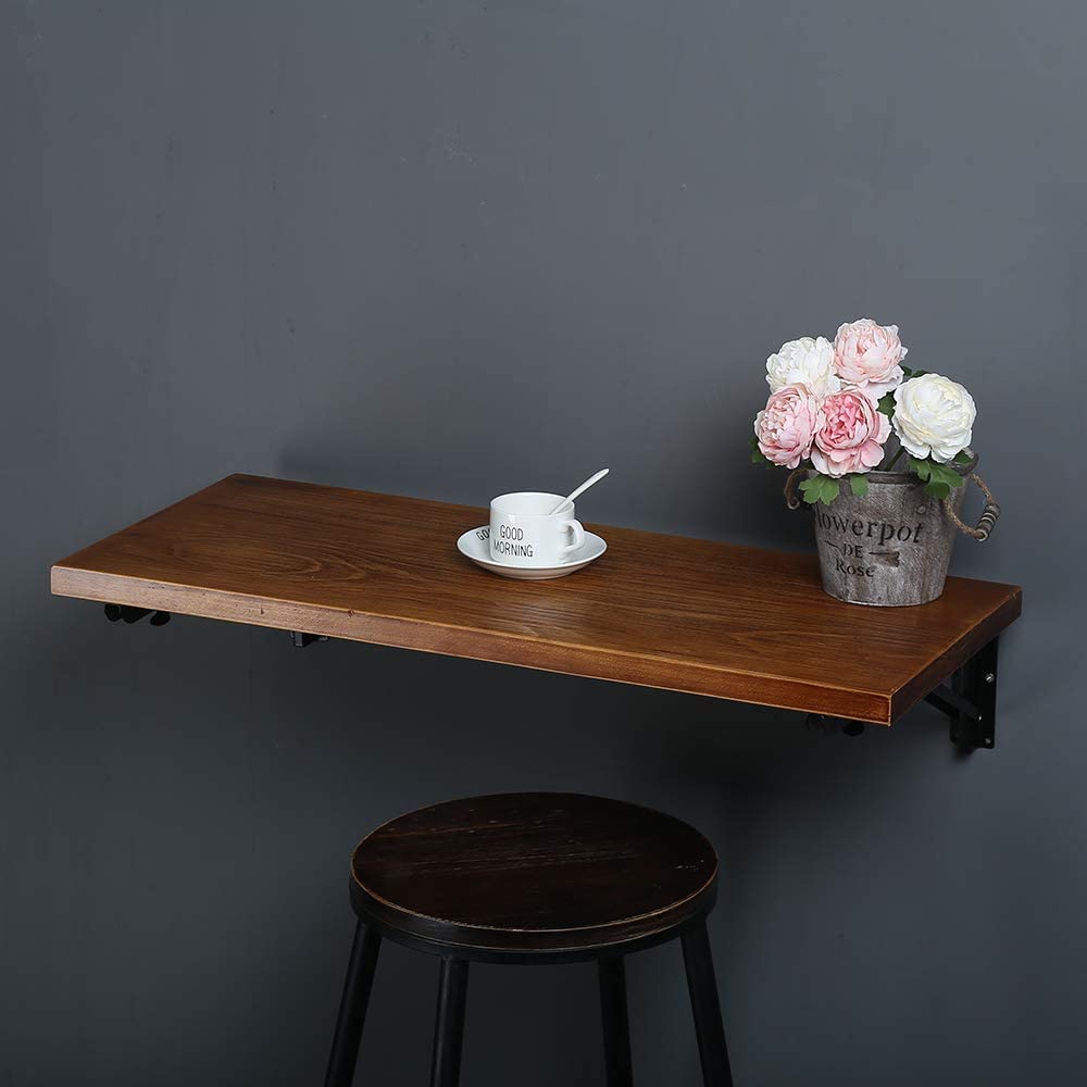 (31" Lx16 W) Industrial Rustic Folding Wall Mounted Workbench Drop Leaf Table, Dining Table Desk, Pine Wood Wall Mounted Bar Tables,Workbench,Study Table,Collapsible Butcher Block Solid Wood Table Tianman