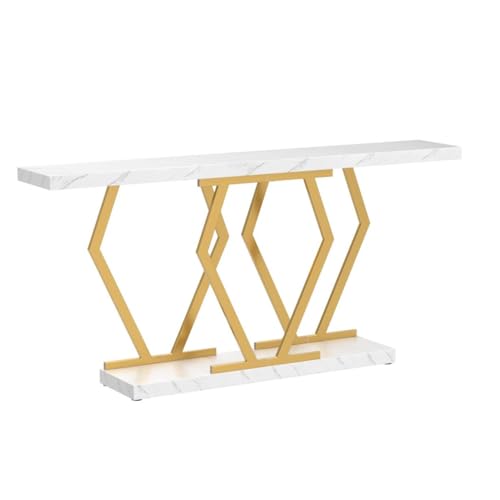 Tribesigns 70.9 Inch Extra Long Sofa Table, White and Gold Console Table with Faux Marble Tabletop, Modern Long Entryway Table with Gold Frame Tribesigns