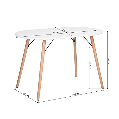 COZYCASA Dining Table Oval 47.2" Mid Century Modern White Kitchen Dinner Table Simple Table for Home Office Kitchen Living Room Bistro Cafe, Computer Writing Desk, White (Oval) COZYCASA