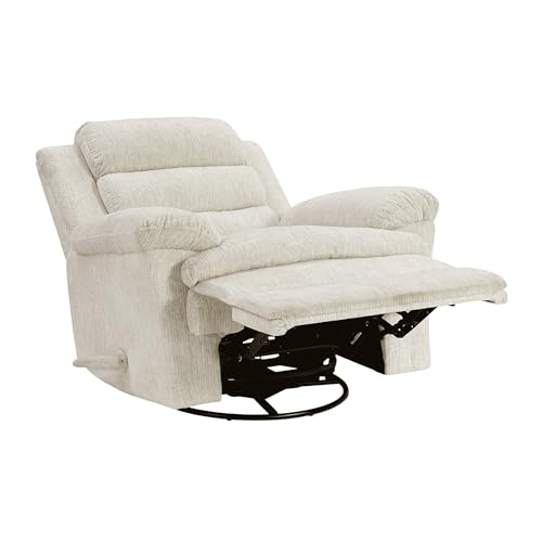 Lexicon Swivel Glider Reclining Chair, Textured Microfiber Manual Recliner, Comfy Nursery Glider Recliner, Swivel Reclining Chair for Living Room/Office/Bedroom/Apartment, Beige