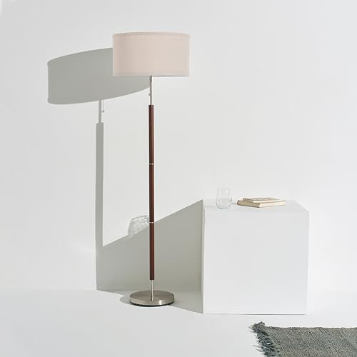 Brightech Carter LED Floor Lamp, Drum Shade Tall Lamp with Walnut Wood Finish, Great Living Room Décor, Mid-Century Lamp for Living Rooms & Offices, Mid Century Modern Lamp for Bedroom Brightech