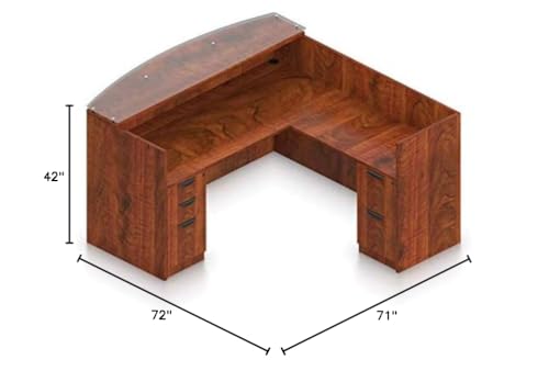 Offices To Go L Shaped Reception Desk with Glass Transaction Counter and 2 Sets of DrawersW/Drawers in (American Dark Cherry) Offices To Go