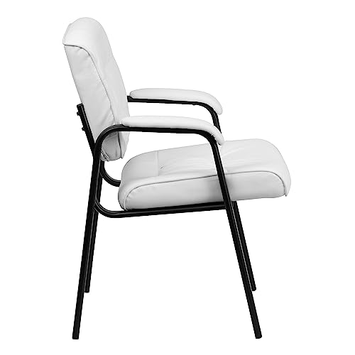 Flash Furniture Haeger White LeatherSoft Executive Side Reception Chair with Black Metal Frame Flash Furniture