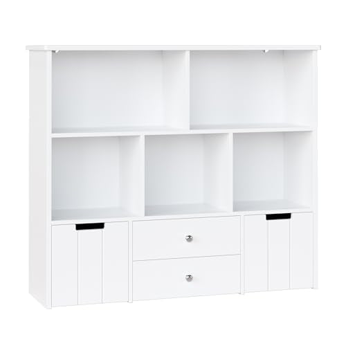 FOTOSOK Toy Storage Organizer with 4 Drawers, Toy Organizers and Storage with Concealed Wheels and 5 Storage Cubbies, Multifunctional Storage Chest Kids Storage Organization, Playroom Furniture, White FOTOSOK