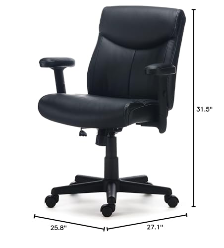 STAPLES Traymore Ergonomic Manager & Executive Office Chair, Task Desk Swivel with Wheels, Adjustable Height, Luxura Faux Leather, Black STAPLES