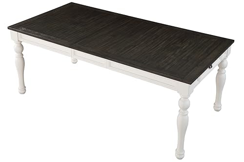 Steve Silver Furniture Joanna 7pc Dining Set, Two Tone Dark Oak/Ivory Finish, 64"-80" w/ 18" Leaf and 6 Stoolhouse Styled Slat Back Side Chairs, Dining Room, 64" L x 40" W x 30" H, White Steve Silver