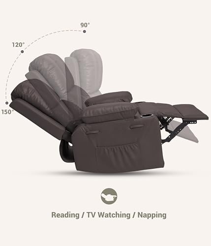 Oversized Recliner Chairs with Massage and Heat, Leather Recliner Chair for Adults, Manual Chair with Cup Holder for Living Room, Bedroom and Nursery (Coffee) GarveeHome