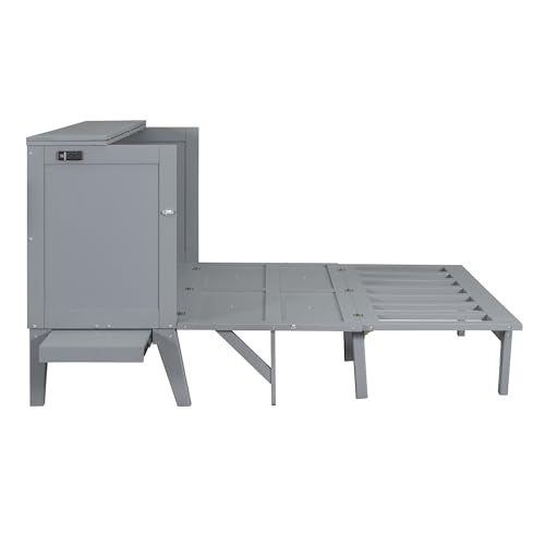 Ball & Cast Murphy Bed Chest Queen Size,Cabinet Hideaway Bed with USB Port and Removable Shelves on Each Side,Wood Wall can be Folded,Platform Bedframe for Kids Bedroom,Student Dorms,Gray Ball & Cast