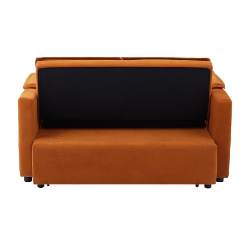 Modern Convertible Sofa Couch Bed, USB Ports, 3 in 1 Velvet Sleeper Sofa Pull Out Bed for Living Room Apartment Small, Widen Armrest Reclining Sofa Futon Adjustable Backrest with 2 Pillows(Orange) Deolme