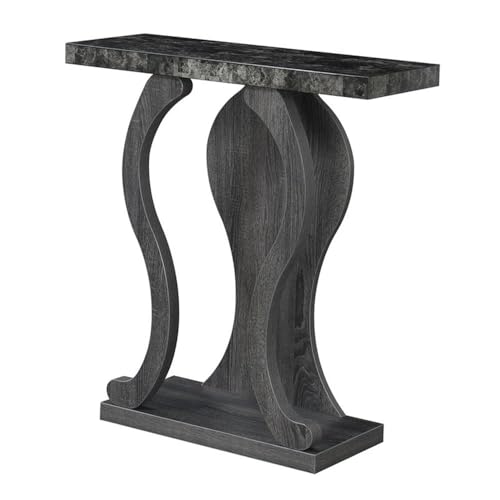 Pemberly Row Modern Console Table, Weathered Gray Wood with Faux Black Marble Top, MDF and Melamine, 31.5 x 11.5 x 34 in, Bottom Shelf, Wavy Silhouette for Entryway, Living Room, Hallway or Dining Pemberly Row