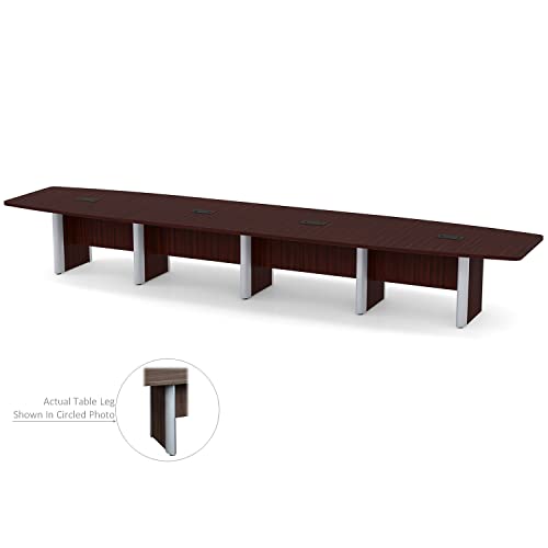 Thaweesuk Shop Mahogany 18 ft Modern Boat Shaped Conference Table Room Wood Hide Wires Inside Elliptical Metal Legs Desk Grommets Racetrack Black Power Data Modules Office Boardroom Business Furniture Generic