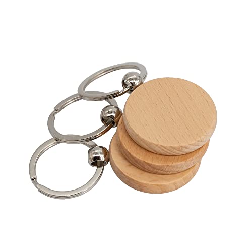 TFoRibbon Blank Wooden Key Tag Key Chain Wood Engraving Blanks 20 Pack (Round) TFoRibbon