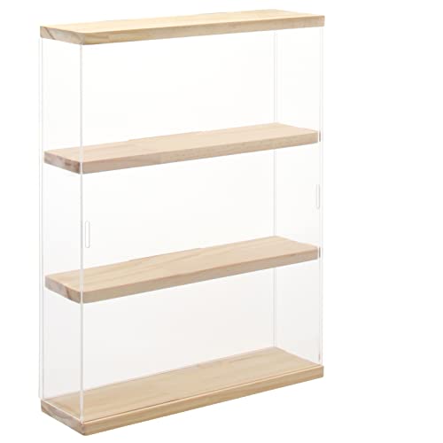 NONEMEY Clear Acrylic Display Case Stand with Wood Base 2 Tier、3 Tier、12/24 Compartments Storage Box Wall Mount Showcase Dustproof Organizer Box for NONEMEY