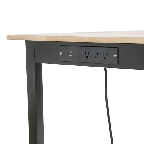 Sootvp 72" L X 25" W Adjustable Workbench, 28-39.5" Adjustable Height & 3000 LBS Load Capacity, Oak Wood Heavy-Duty Work Table Garage Worktable with Power Strip and Wheels for Studio, Workshop Sootvp