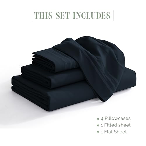 Elegant Comfort Luxurious 1500 Premium Hotel Quality Microfiber Three Line Embroidered Softest 4-Piece Bed Sheet Set, Wrinkle and Fade Resistant, Twin/Twin XL, Black Elegant Comfort