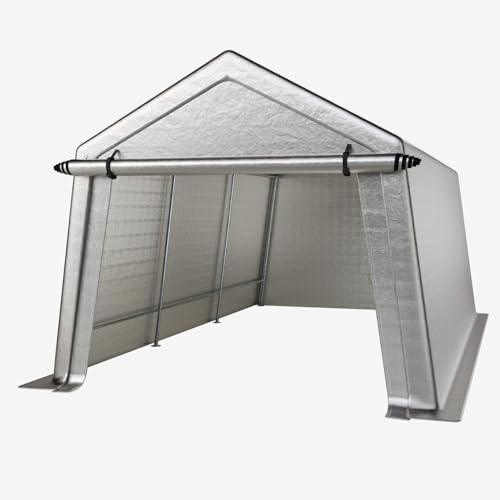 LINKHOO 10x15 FT Portable Garage Carport, Heavy-Duty Storage Shed with 220G Waterproof PE Tarp, Roll-Up Zipper Door & Vent, for Motorcycle, Bike, ATV, Tools, Outdoor Equipment, Gray LINKHOO