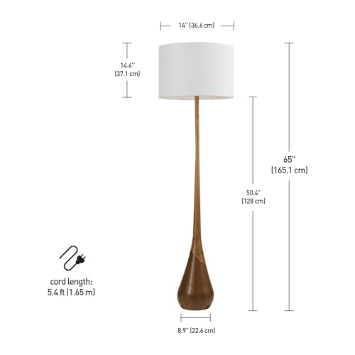 Globe Electric Novogratz x 67225 65" Floor Lamp, 2-Tone Wood Toned Base, White Fabric Shade, Socket Rotary Switch, Living Room Décor, Reading Light, Home Essentials, Bedroom, Office Accessories Globe Electric