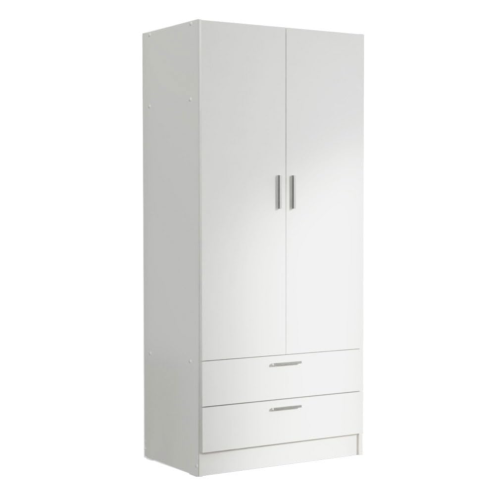 Madesa 2 Door 2 Drawer Storage Cabinet Wardrobe with Shelf and Hanging Space 31" L Wooden Armoire Closet Organization Unit for Bedroom and Office - White Madesa