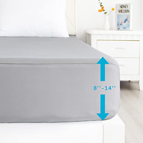 Biloban Twin Fitted Sheet 2 Pack, Twin Bedding Fitted Sheets Only with Deep Pocket up to 14", Bottom Sheet, Shrinkage & Stain Resistant Bed Sheets, Wrinkle Free & Easy Care, Grey Biloban