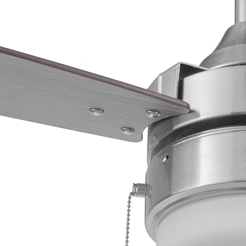 Honeywell Ceiling Fans Berryhill, 48 Inch Ceiling Fan with Color Changing LED Light, Pull Chain, Dual Mounting Options, 3 Dual Finish Blades, Reversible Airflow - 51857-01 (Brushed Nickel) Honeywell Ceiling Fans