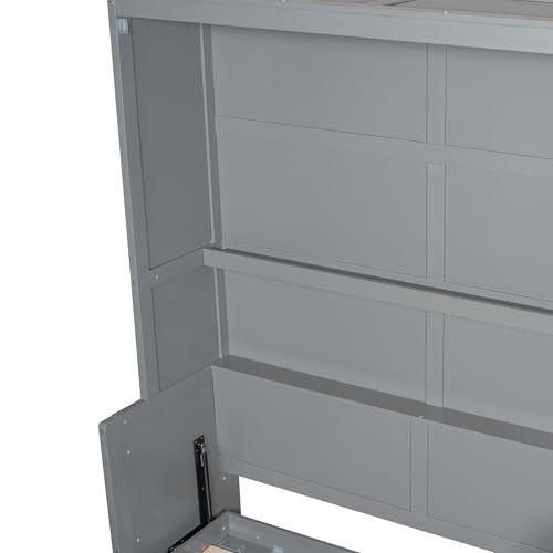 Merax Queen Size Murphy Bed Wall Bed with Closet and Wardrobe Storage for Bedroom,Gray Merax