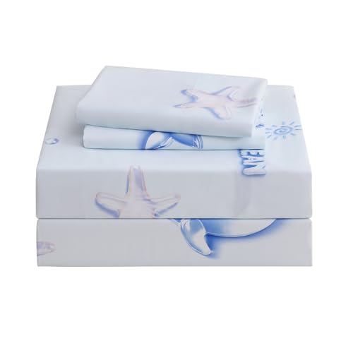 Ocharo Full Size Bed Sheets Set - Cute Ocean Blue Bed Sheet for Kids Sea Animals, Dolphin Whale Starfish Patterned Soft Sheets Light Microfiber 3 Pieces for Girls Boys Bedding Marine Decoration Ocharo