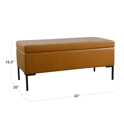 HomePop Upholstered Storage Bench with Metal Leg Home Décor|Bench with Storage for Living Room & Entryway - Faux Leather Brown HomePop
