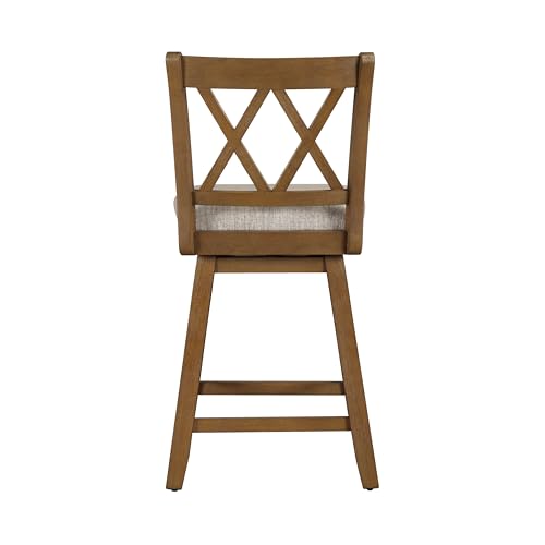 Home Brookline Swivel Bar Stool Chair with 360° Turn Mechanism, Rustic Farmhouse Stools for Kitchen Counter with Cushion, 24" Seat Height, Medium Oak Wood Finish with Beige Cushion Home 2 Office