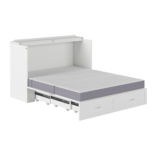 AFI Hamilton Queen Murphy Bed Chest with Mattress, Storage, and Built-in Charger in White AFI