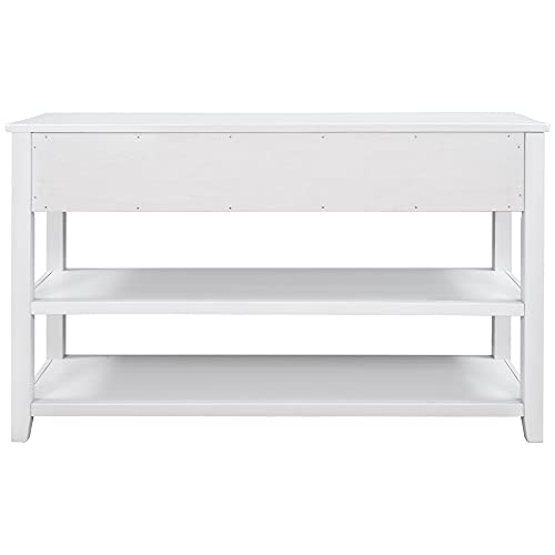 Mid-Century Console Table Modern Solid Wood Frame Sofa Table with 2 Tier Open Shelves and 3 Top Storage Drawers Entryway Table for Living Room Hallway Foyer, Easy Assembly Knocbel