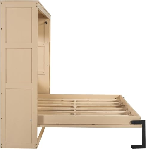 Virubi Full Horizontal Murphy Bed with Storage Shelves,Wood Fold Up Modern Murphy Wall Bed Cabinet with Storage Bookcase for Adults (Natural,Full) Virubi