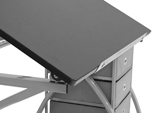 SD STUDIO DESIGNS 2 14 Piece Comet Center Plus, Craft Table and Matching Stool Set with Storage and Adjustable Top, 50x23.75x29.5 inches, Silver/Black SD STUDIO DESIGNS