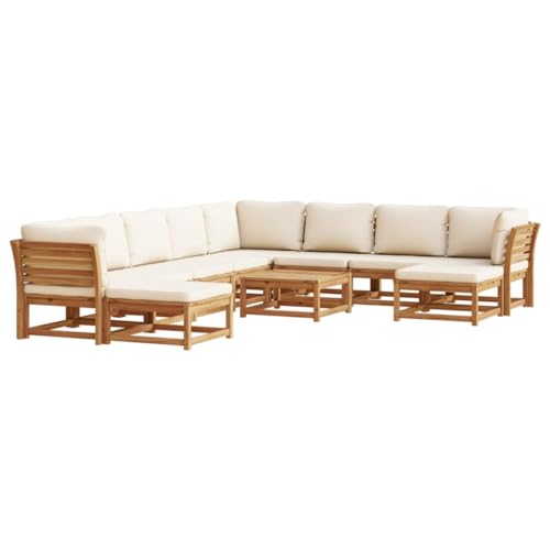 vidaXL 11-Piece Patio Lounge Set with Cushions - Solid Acacia Wood, Modular Outdoor Garden Sofa, Cream White Cushions vidaXL