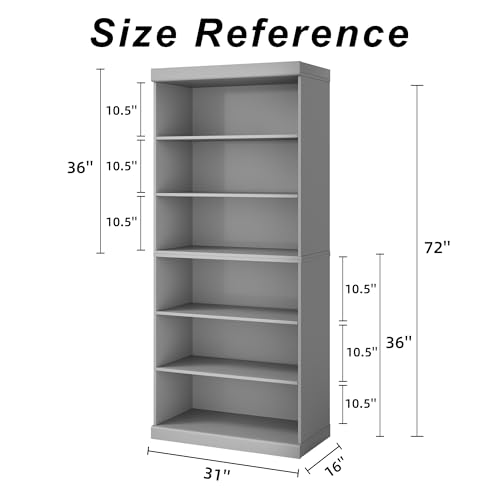 Casaphoria 72" H Wooden Bookcase, Heavy Duty Bookshelves, 6-Tier Wide Bookshelf with Large Storage Space for Home Office, 72" H x 31" W x 16" D, 126Lb, Oak Casaphoria