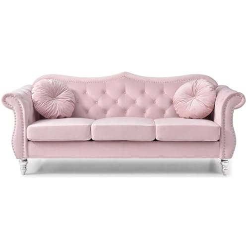 Home Square 2-Piece Furniture Set with Sofa and Chair in Pink Home Square