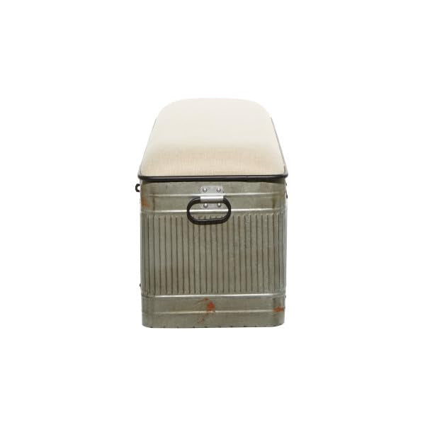 Deco 79 Metal Room Storage Bench Galvanized Entryway Bench with Cream Burlap Top, Bench 50" x 16" x 18", Gray Deco 79