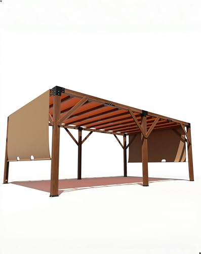 DEXSO 12'X 20' Cedar Wood Pergola with Solid Structure, Retractable Shade Canopy, Durable, Rot Resistant, Patio Pergola for Backyard, Deck, Garden, DEXSO