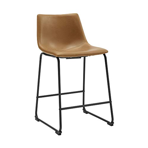 Walker Edison Douglas Urban Industrial Faux Leather Armless Counter Chairs, Set of 2, Whiskey Brown Walker Edison