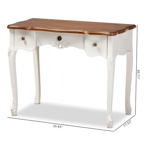 Baxton Studio Sophie Classic Traditional French Country White and Brown Finished Small 3-Drawer Wood Console Table Baxton Studio