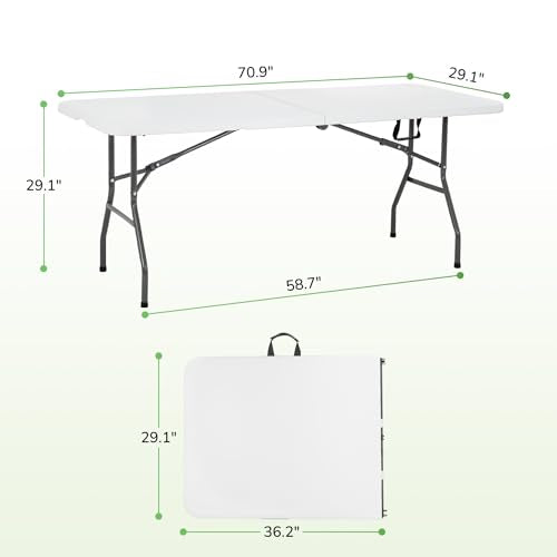 PayLessHere Folding Tables Plastic 6ft Half Portable Foldable Table for for Parties Wedding BBQ Camping, White 6 FT PayLessHere